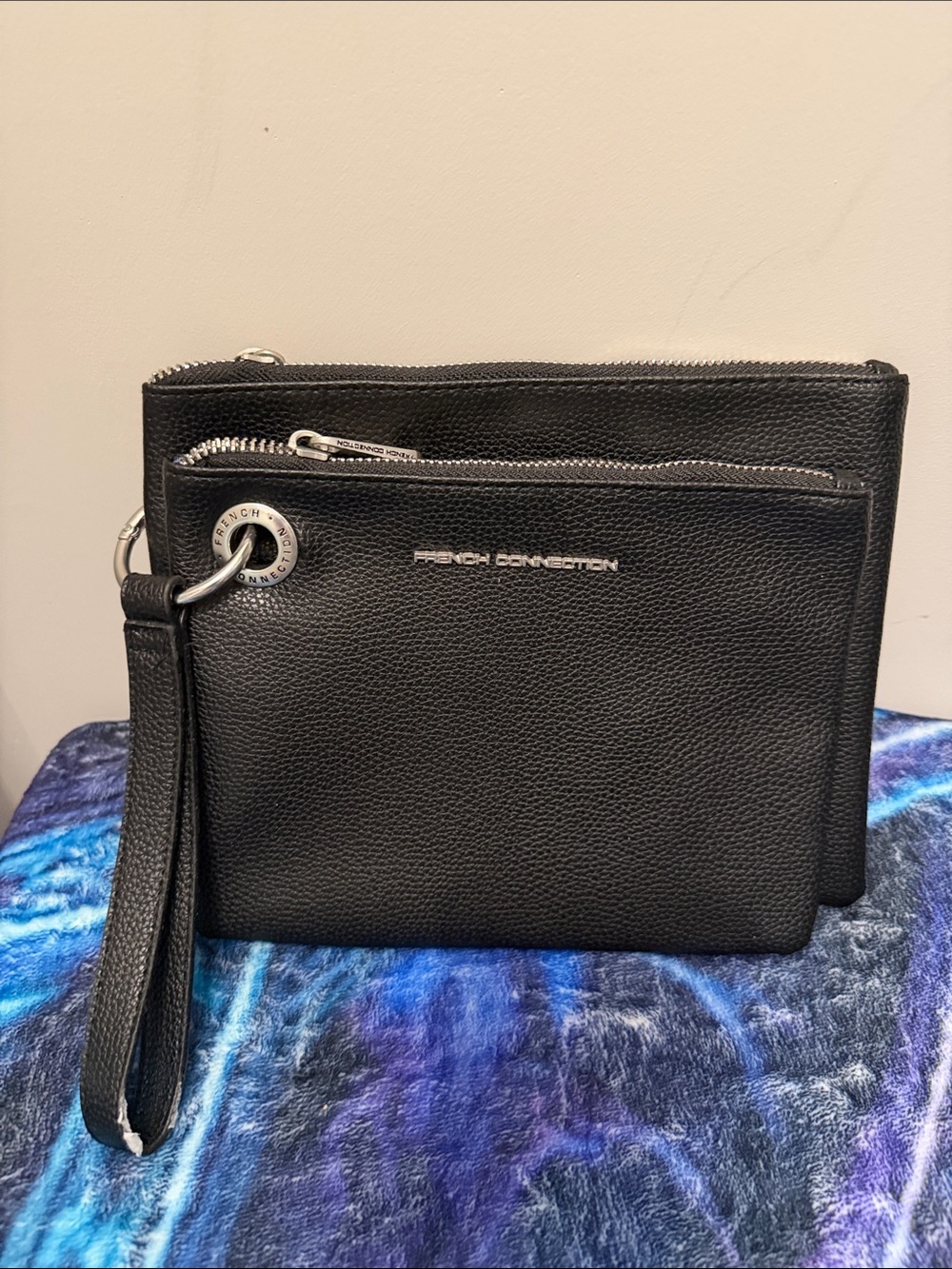 French Connection Black Leather Crossbody Wristlet